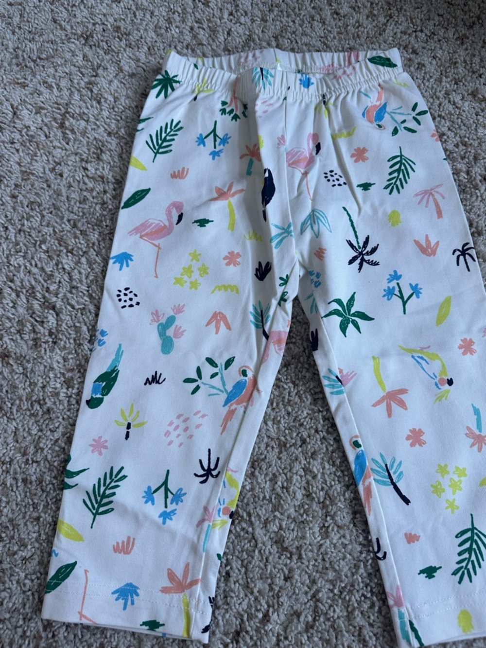 Kids Tropical  cropped Print Pants - White with Multicolor Motifs
